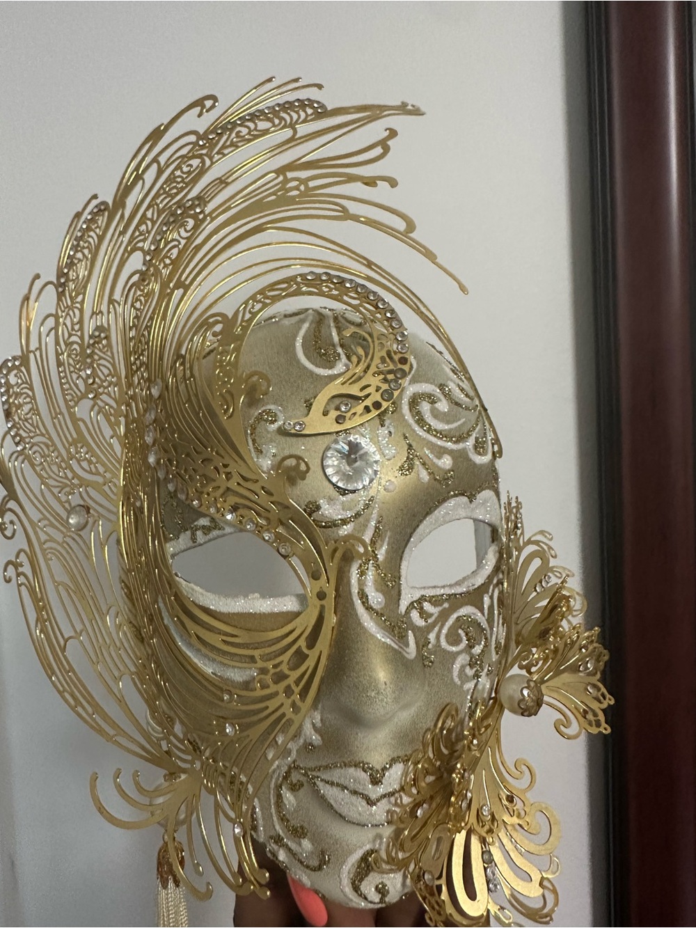Vintage Gold Venetian Mask with Filigree Accents
